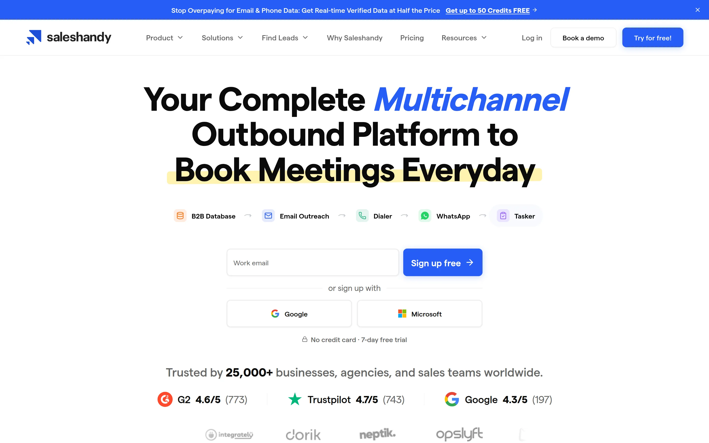 Saleshandy homepage