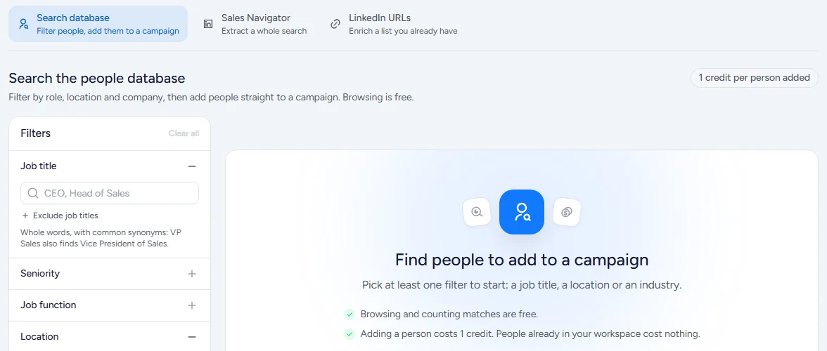 Emailchaser's Lead Finder, listing people with their job titles and verified work emails.
