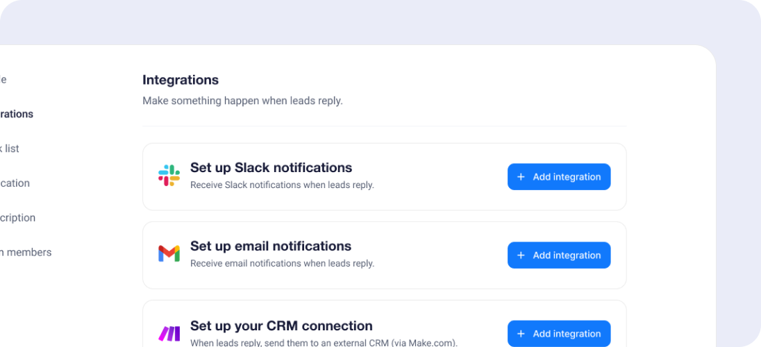 Integrations feature in Emailchaser